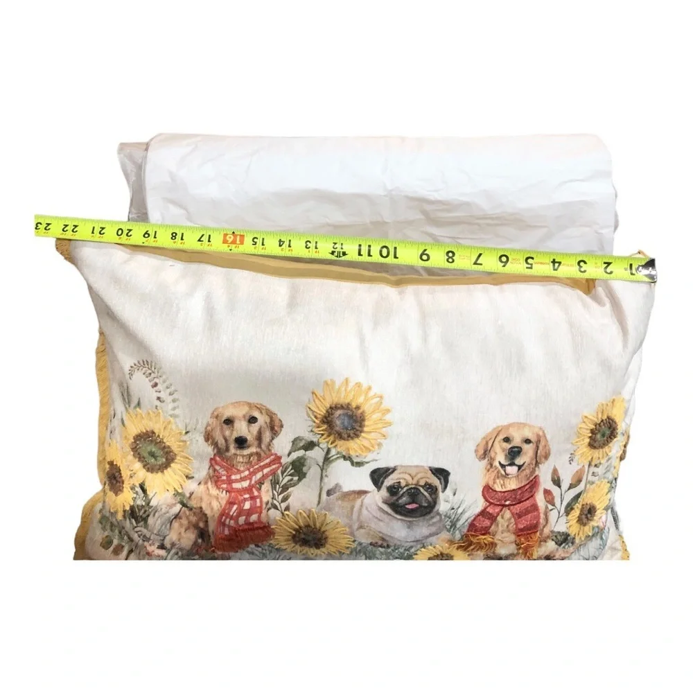 Super cute trio of puppies‎ dogs fringed decor pillow new